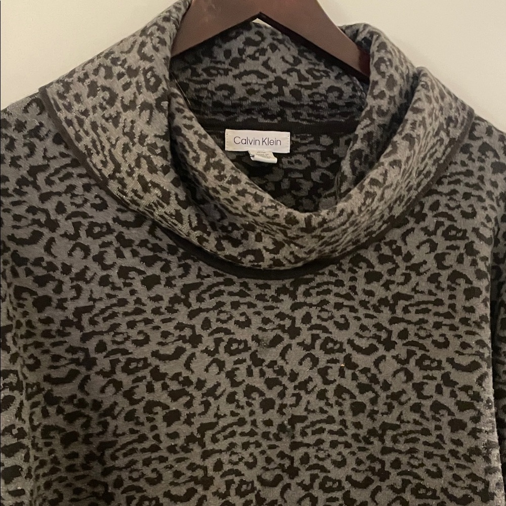 Calvin Klein Black and Gray Animal Print Turtleneck Sweater